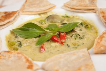 Green Curry Chicken with Roti - Thai food