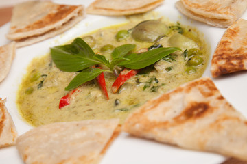 Green Curry Chicken with Roti - Thai food