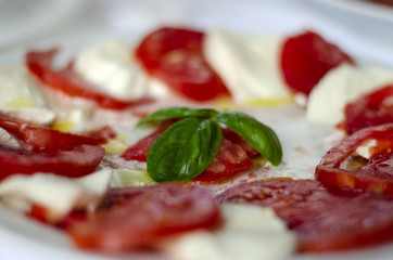 Caprese salad - mozzarella tomato basil oil - Italian food
