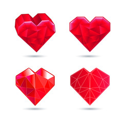 Vector hearts set. Color icon red heart in the form of a gem.