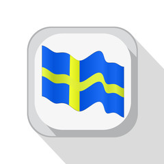 Waving flag of Sweden on the button. Vector illustration.