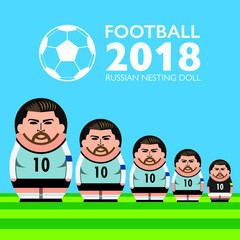 Number 10 football player in russian dolls form stacking out on the field
