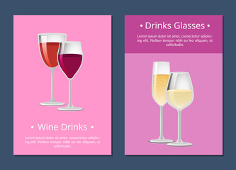 Red and White Wine in four Glasses Color Banner