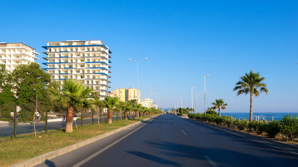 Fototapeta na wymiar seafront road with palms