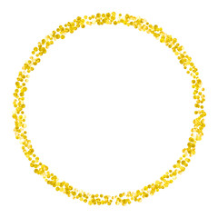 Wedding glitter confetti with dots on isolated backdrop. Random falling sequins with glossy sparkles. Design with gold wedding glitter for greeting card, bridal shower and save the date invite.