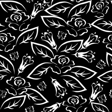 white floral pattern seamless on black