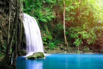 Foto op Plexiglas Waterfall in forest at Erawan waterfall National Park, Kanchanaburi, Thailand © oottoo008