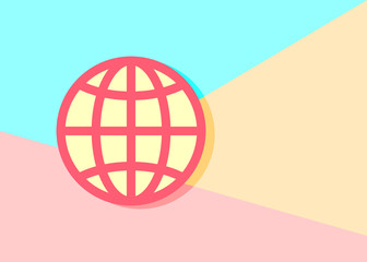 flat modern trand globe planet icon on blue and pink background