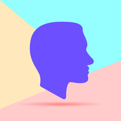 Flat Line modern pastel colored art design graphic image concept of Face profile icon with shadow on pink and blue background