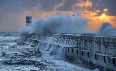 Storm in Oporto lighthouse, Portugal
