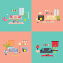 Interior of House Collection Vector Illustration