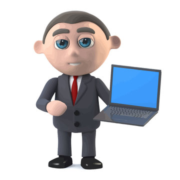 Vector 3d Businessman with a laptop pc