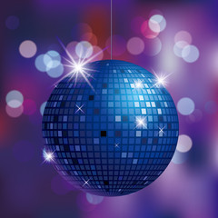 Fototapeta na wymiar Disco ball with bright rays design, night party retro background. Vector illustration.