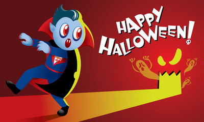  A cute vampire with spooky background. 