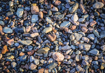 Details of shingle beach of the Red Sea Riviera in Taba small town, Egypt