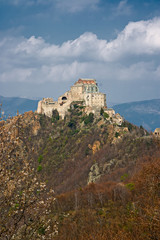 Fototapeta na wymiar Panoramic view of the monastery of the Sacra di San Michele, in Piedmont Italy.