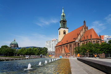 St. Marys Church, Marienkirche on Karl-Liebknecht-Strasse near Alexanderplatz in central Berlin,...