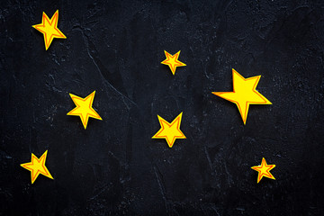 Stars background. Drawn stars on black background top view space for text