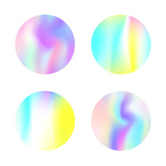 Hologram abstract backgrounds set. Minimal Gradient backdrop with hologram. 90s, 80s retro style. Iridescent graphic template for brochure, flyer, poster, wallpaper, mobile screen.