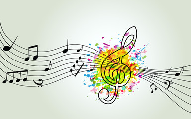 Music colorful background with G-clef and music notes vector illustration design. Music festival poster, creative music notes isolated