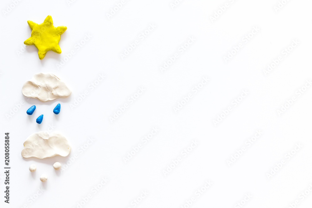 Canvas Prints weather forecast concept. modern weather icons set on white background top view copy space