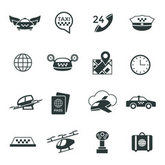 Digital vector flying taxi drone icon set © frimufilms