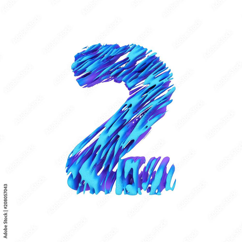 Fototapete Alphabet number 2. Grungy font made of brushstrokes. 3D render isolated on white background.