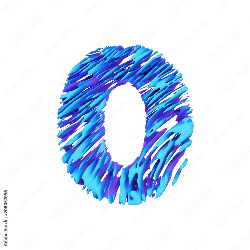 Fototapete alphabet number 0. grungy font made of brushstrokes. 3d render isolated on white background.