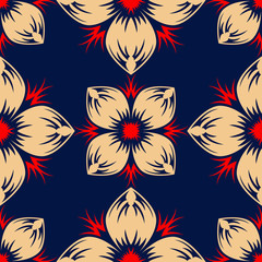 Fototapeta na wymiar Floral seamless pattern. Colored red and blue background