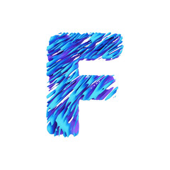 Alphabet letter F uppercase. Grungy font made of brushstrokes. 3D render isolated on white background.