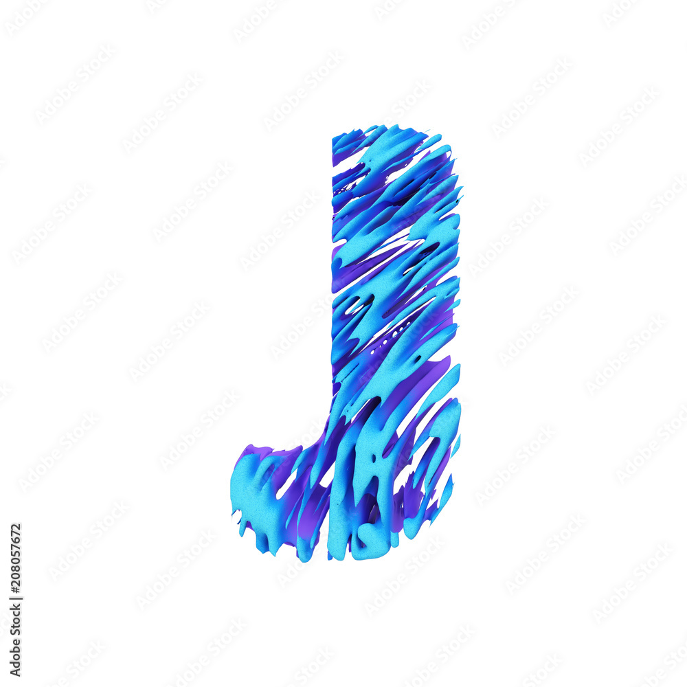 Poster alphabet letter j uppercase. grungy font made of brushstrokes. 3d render isolated on white backgroun