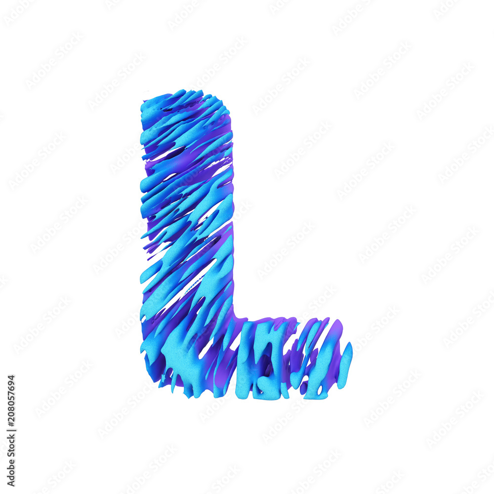 Poster alphabet letter l uppercase. grungy font made of brushstrokes. 3d render isolated on white backgroun
