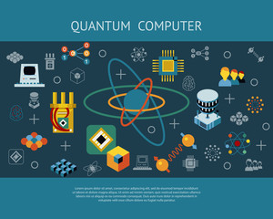 Digital vector quantum computing icon set
