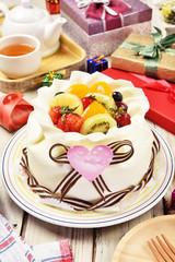 White chocolate cake on the birthday party        