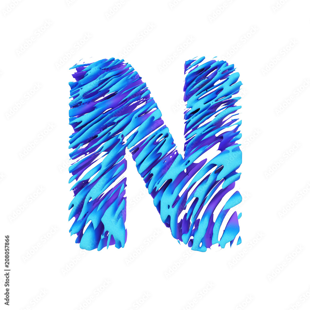 Poster alphabet letter n uppercase. grungy font made of brushstrokes. 3d render isolated on white backgroun