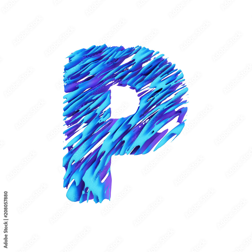 Poster alphabet letter p uppercase. grungy font made of brushstrokes. 3d render isolated on white backgroun