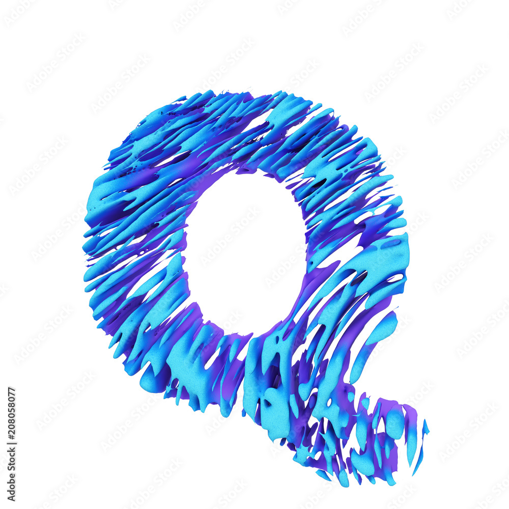 Poster alphabet letter q uppercase. grungy font made of brushstrokes. 3d render isolated on white backgroun