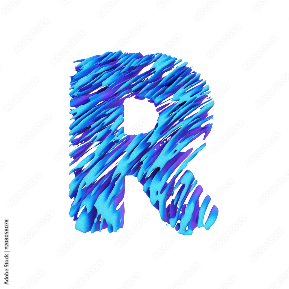 Poster alphabet letter r uppercase. grungy font made of brushstrokes. 3d render isolated on white backgroun