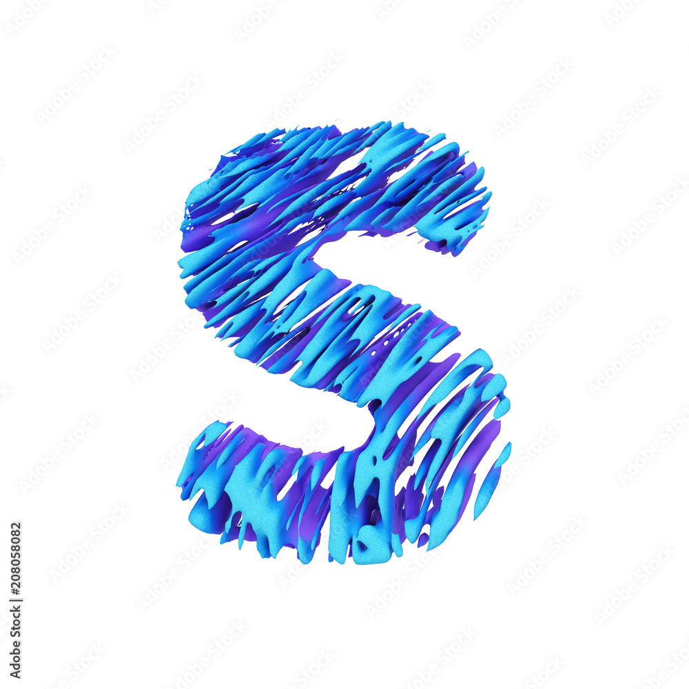 Poster alphabet letter s uppercase. grungy font made of brushstrokes. 3d render isolated on white backgroun