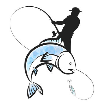 Fisherman catches fish design
