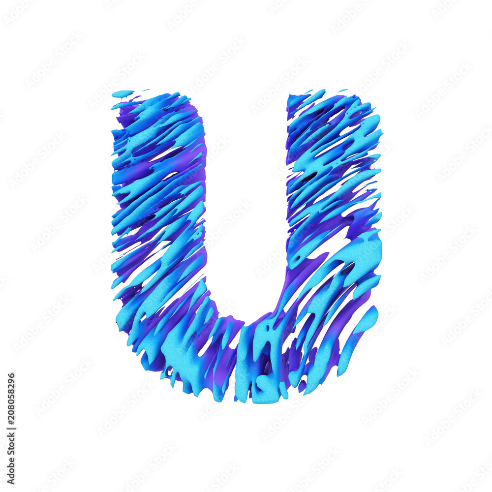 Fototapete alphabet letter u uppercase. grungy font made of brushstrokes. 3d render isolated on white backgroun