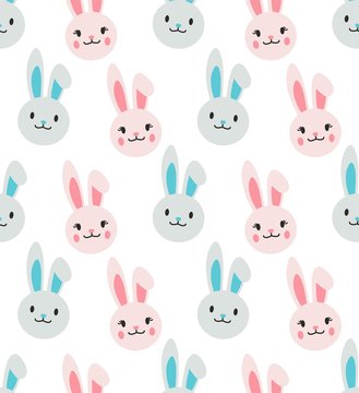 bunny cute head vector seamless pattern