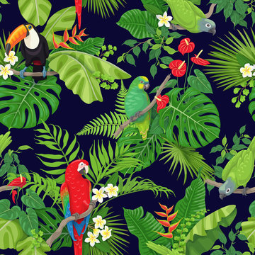 Tropical Birds and Plants Pattern