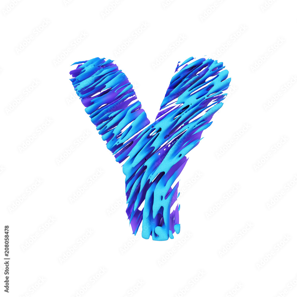 Poster alphabet letter y uppercase. grungy font made of brushstrokes. 3d render isolated on white backgroun