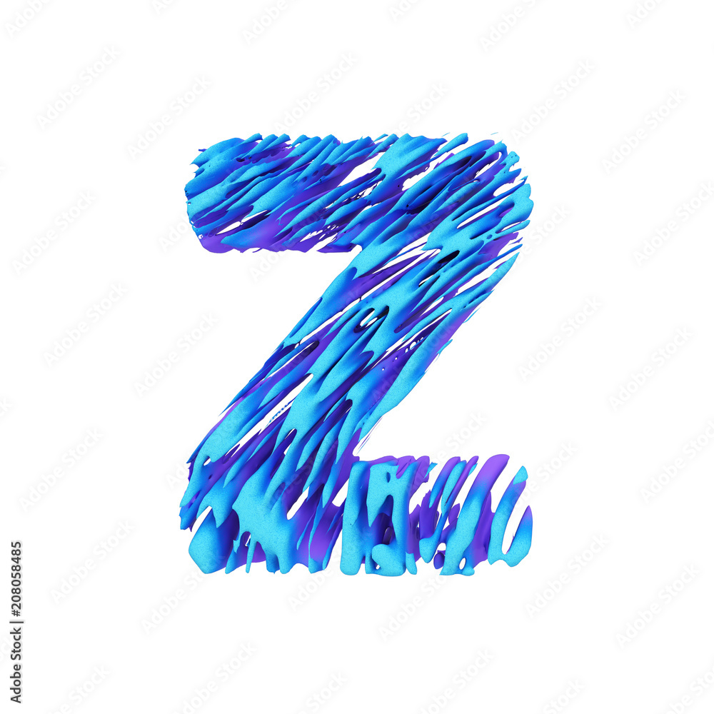 Poster alphabet letter z uppercase. grungy font made of brushstrokes. 3d render isolated on white backgroun
