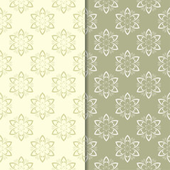 Olive green floral backgrounds. Set of seamless patterns
