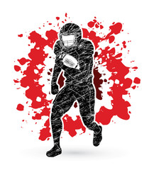 American football player, Sportsman action, sport concept designed on splatter blood background graphic vector.