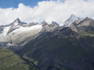 Brilliant geological panorama of alpine mountains range landscape in swiss Alps at SWITZERLAND
