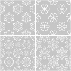 Obraz premium Floral patterns. Set of gray and white seamless backgrounds