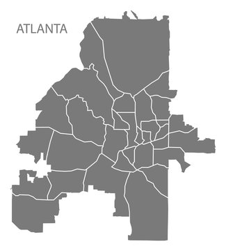 Atlanta Georgia city map with neighborhoods grey illustration silhouette shape
